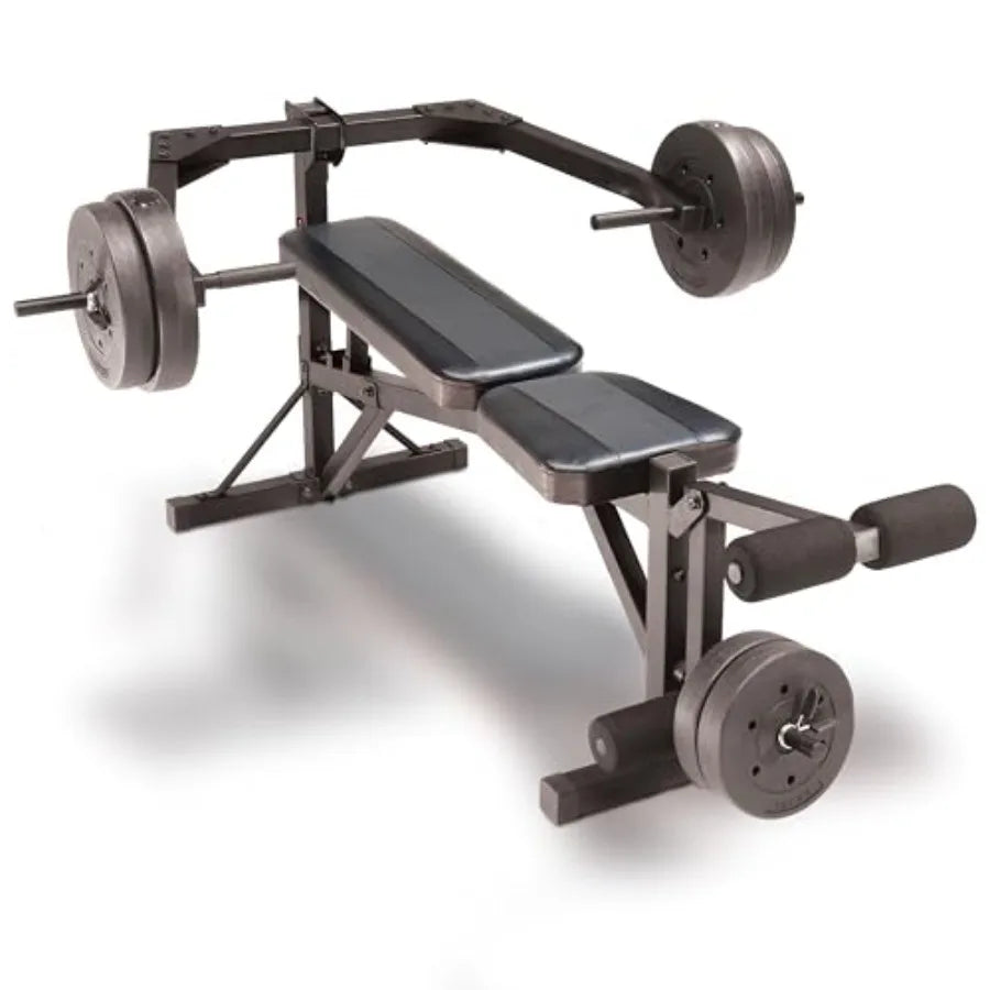 Weight Bench with 100 LB Vinyl Weight Set, Adjustable Strength Training/Bench with Leg Developer, Multi-Position Home Gym Bench Press