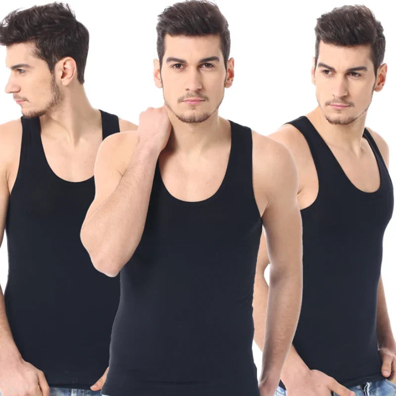 Men's solid color basic cotton narrow shoulder vest fashion/casual men's T-shirt sports fitness Joker round neck youth vest