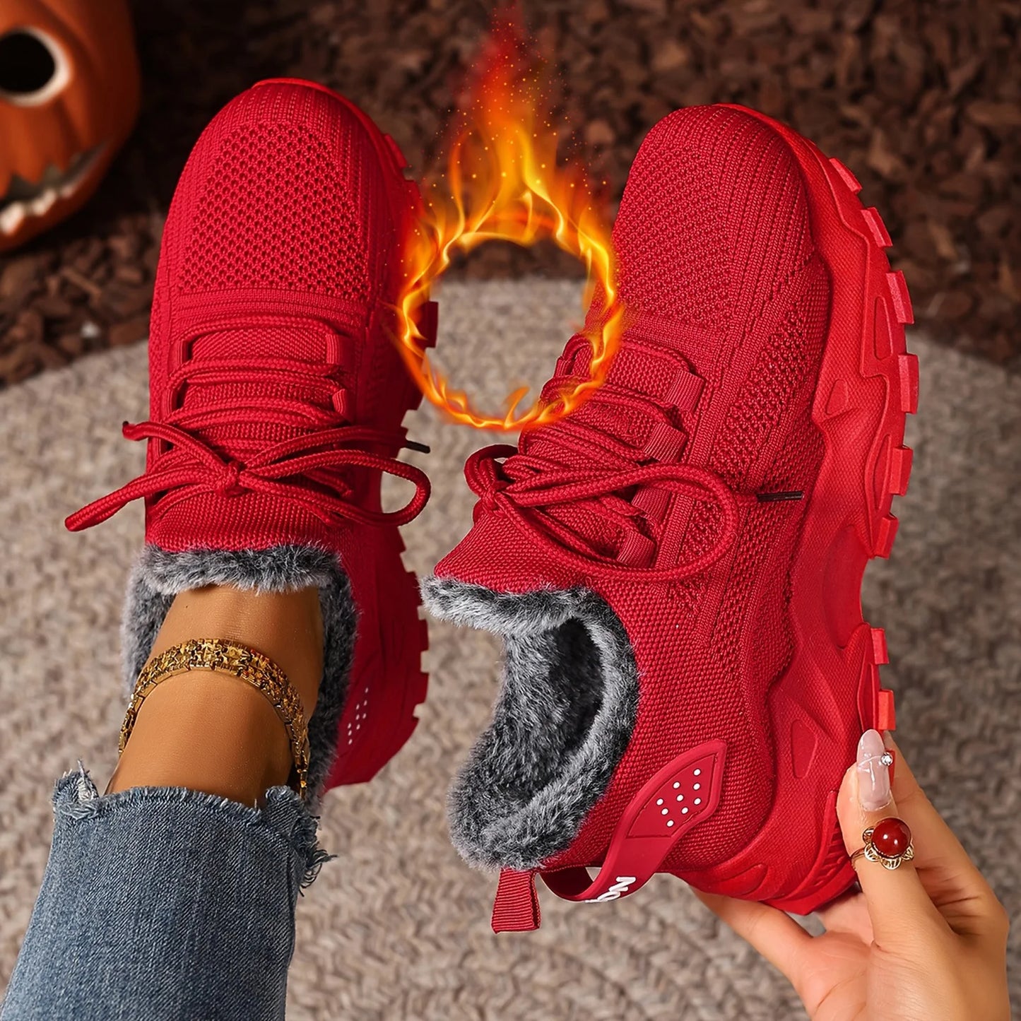 Sneakers Women's Winter Warm Sports Shoes Non Slip Soles/Suitable for Cold Weather Outdoor Walking Sports Shoes Ladies Sneakers