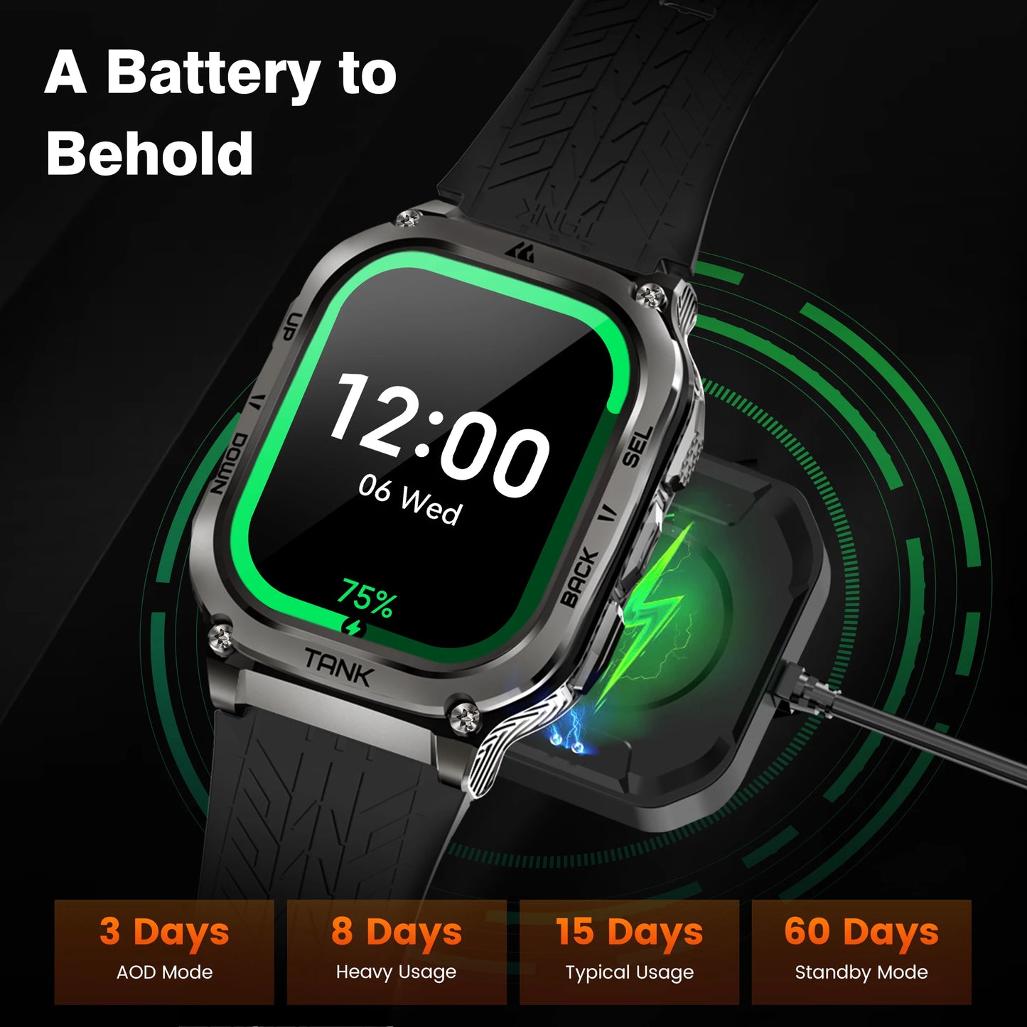Original KOSPET TANK M3 Smart Watches For Men Smartwatch/480mAh Electronic Digital Fitness AMOLED AOD Bluetooth Watches