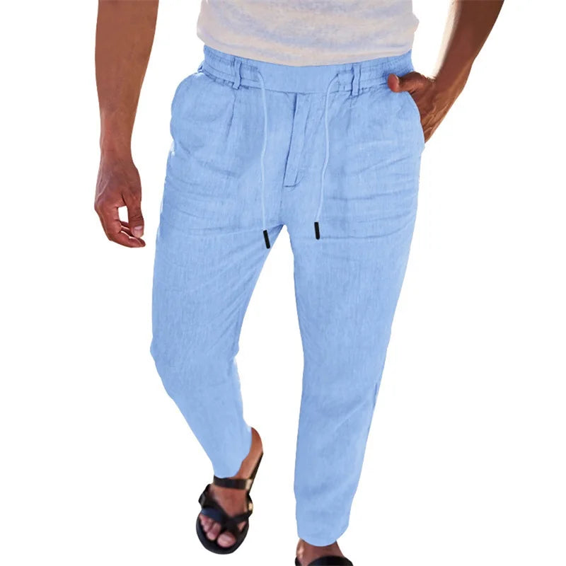 Men s Lightweight Linen Trousers with Adjustable Drawstring/Waistband and Straight Leg Design for Comfortable Summer Wear