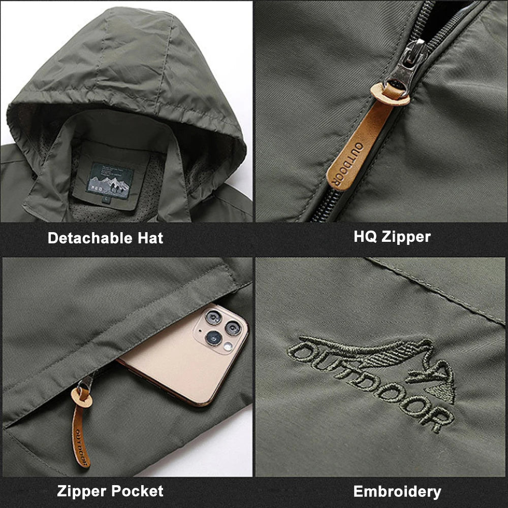Windbreaker Men Tactical Jacket Waterproof Outdoor Hooded Coat/Sports Military Size S-5XL Field Climbing Thin Outwear