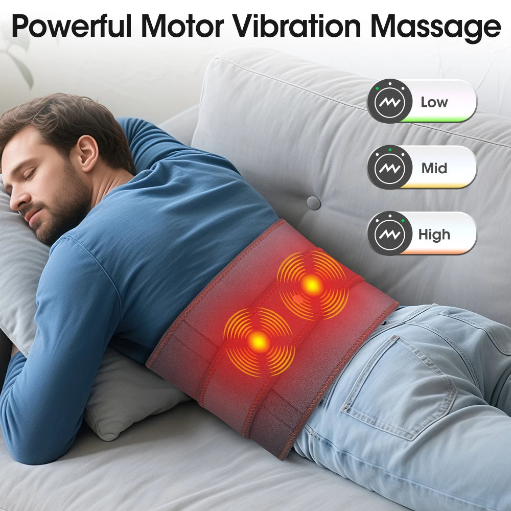 Cordless Heated Waist Massager Belt with Vibration 3-Level Adjustable/Heat & Massage Intensity Rechargeable Lumbar Heating Pad