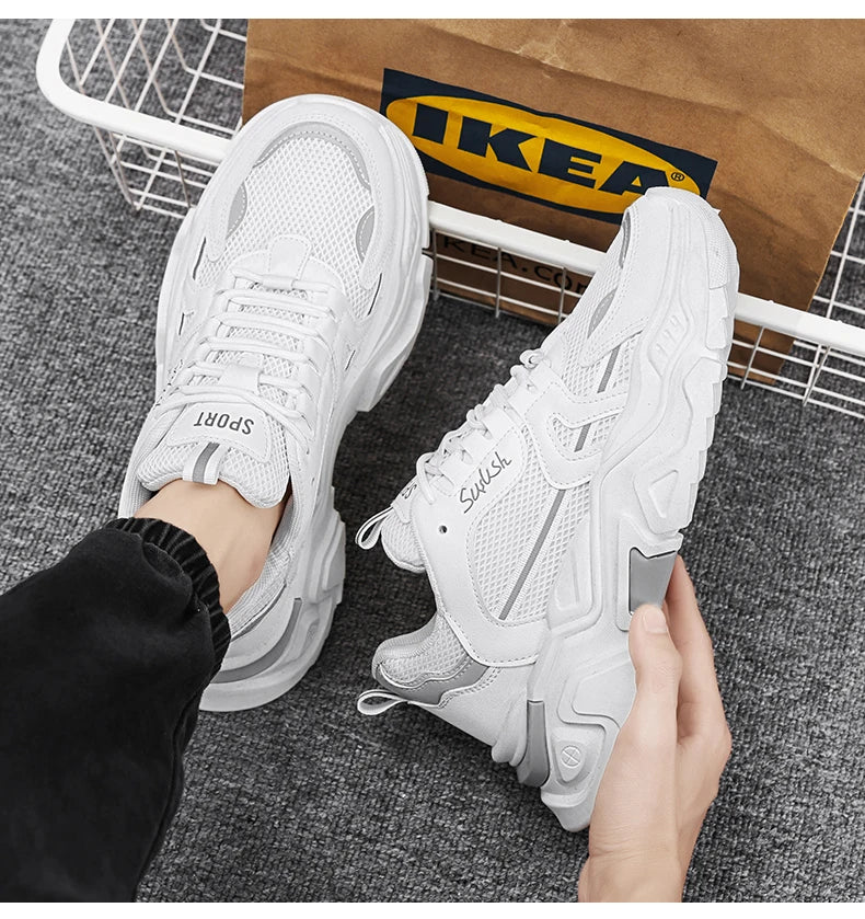 Men's thick soled casual mesh panel shoes summer breathable/soft soled running shoes outdoor fashion sports shoes male sneakers
