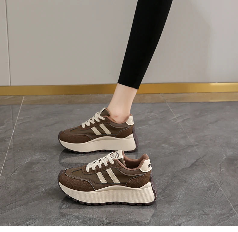 New Summer Autumn Women's Shoes With Thick Sole Casual Board Shoes/Spliced Sports Leather Surface Shoes For Students
