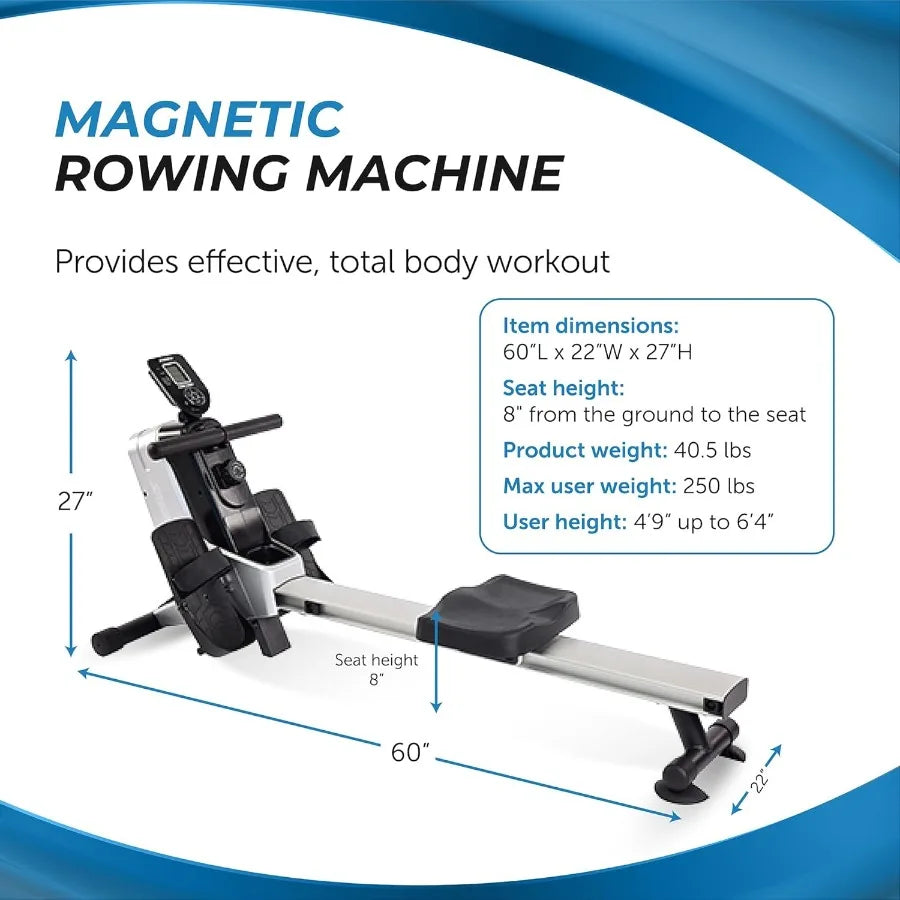 Magnetic Rower Rower Machine with Smart Workout App Rowing Machine/with Magnetic Resistance for Home Gym Fitness Up to 250 lbs