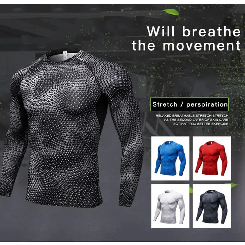 Men's Fitness Running Training Long-Sleeved Shirts Tight Elastic/Quick-Drying Clothes Gym T-Shirt Workout Athletic Undershirts
