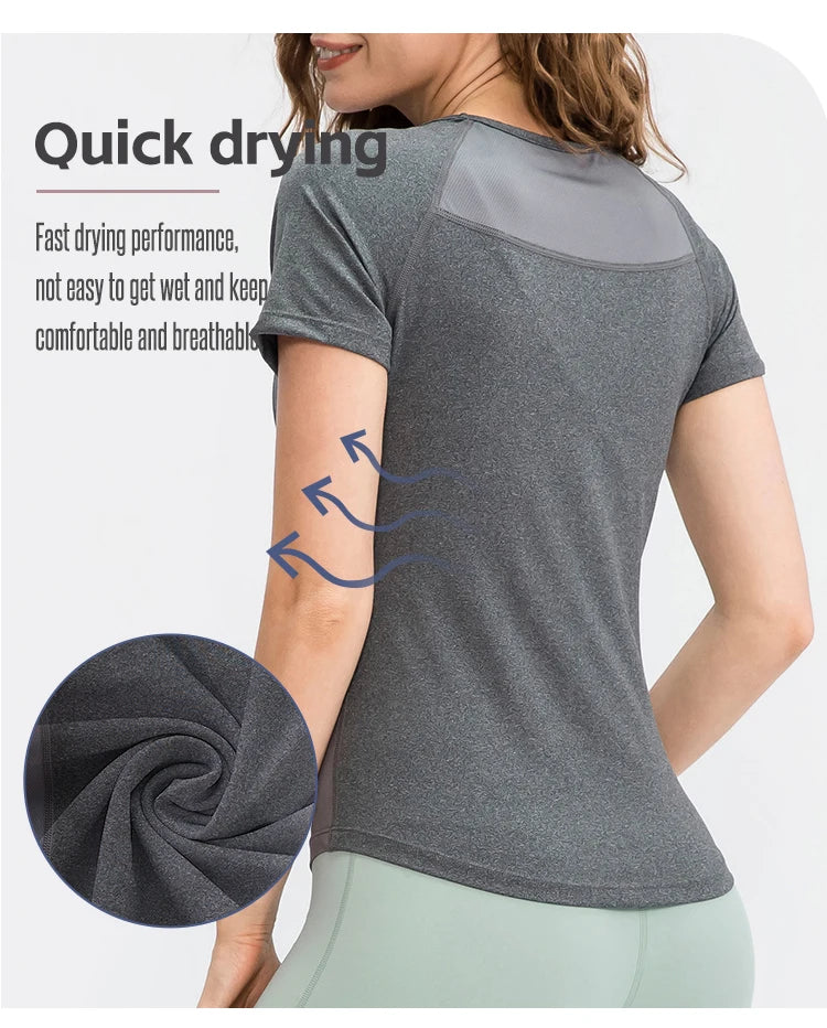 Women Yoga Tops Breathable Sport Fitness Workout/Running Yoga Top Quick Dry Short Sleeve Gym T Shirt