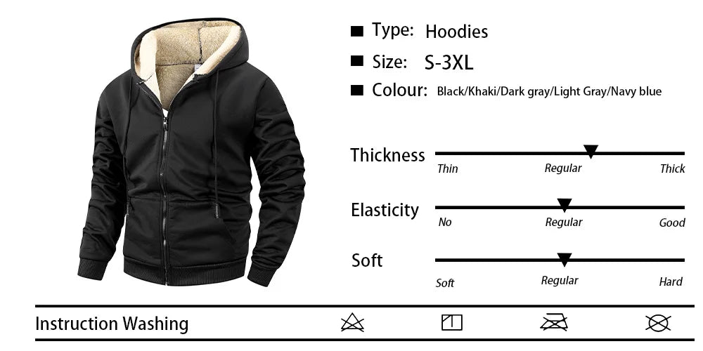 Winter Men's Zipper Jacket Fleece Warm Windproof Hoodies Heavyweight/Cardigan Casual Sports Long Sleeve Sweatshirts Hooded Coat