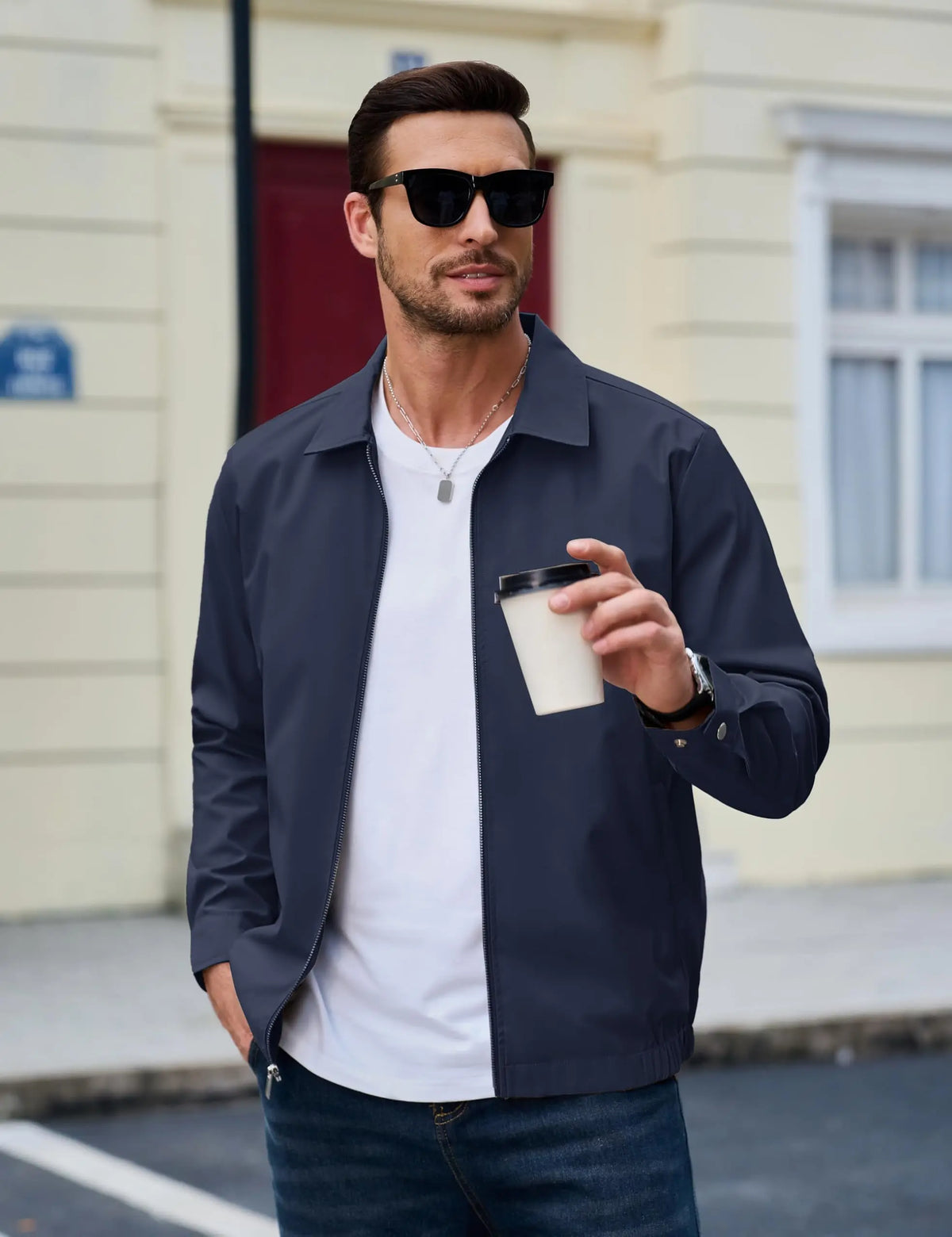 Men's Lightweight Windbreaker Jacket Full Zip Casual Jacket/Water-Repellent Coat with Zip Pockets Golf Work Outdoor