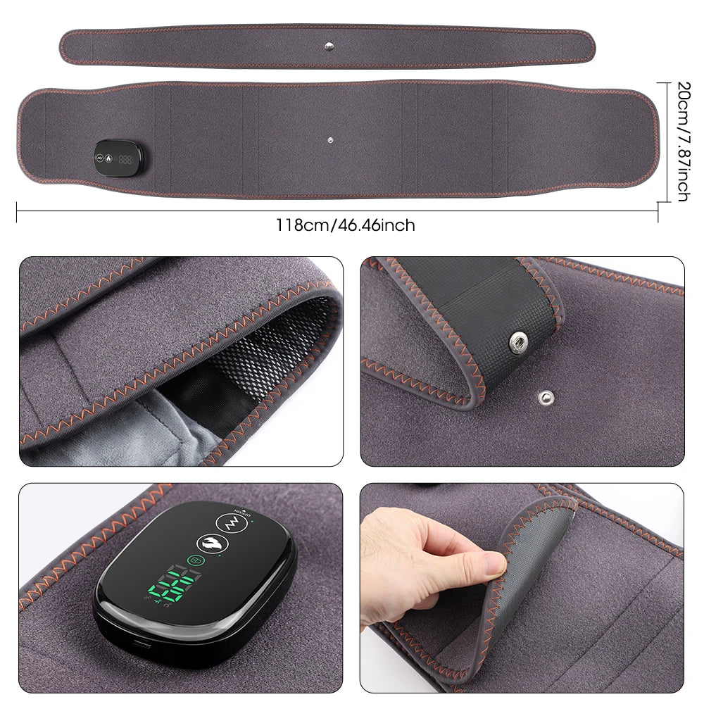 Cordless Heated Waist Massager Belt with Vibration 3-Level Adjustable/Heat & Massage Intensity Rechargeable Lumbar Heating Pad