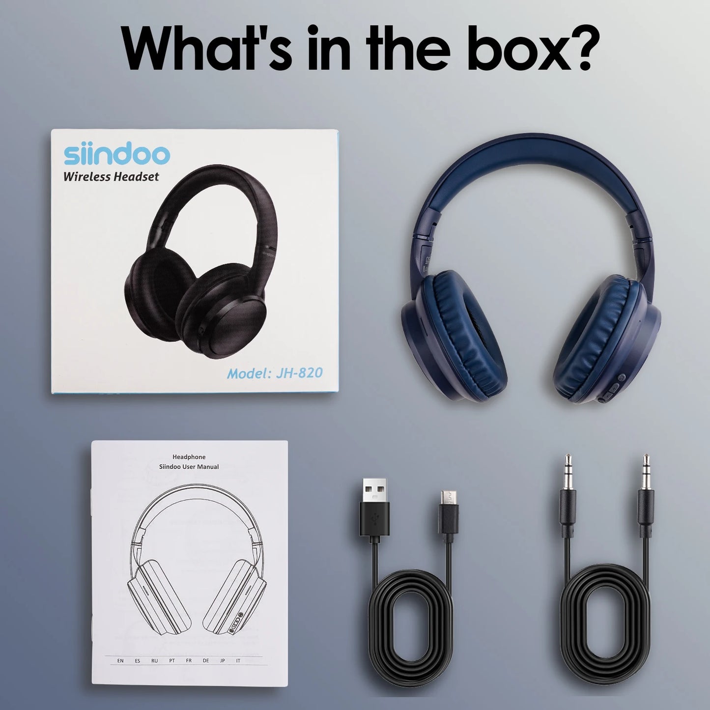 Siindoo JH-820 Wireless Bluetooth Headphones 60H Playtime 3 EQ Sound Modes/Newest Foldable Lightweight headset for Travel Study