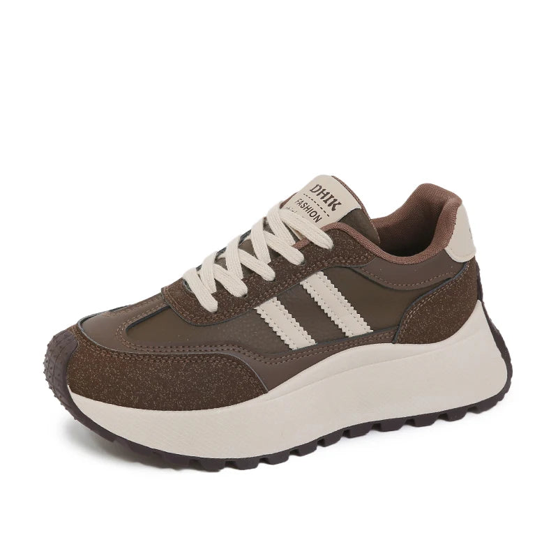 New Summer Autumn Women's Shoes With Thick Sole Casual Board Shoes/Spliced Sports Leather Surface Shoes For Students