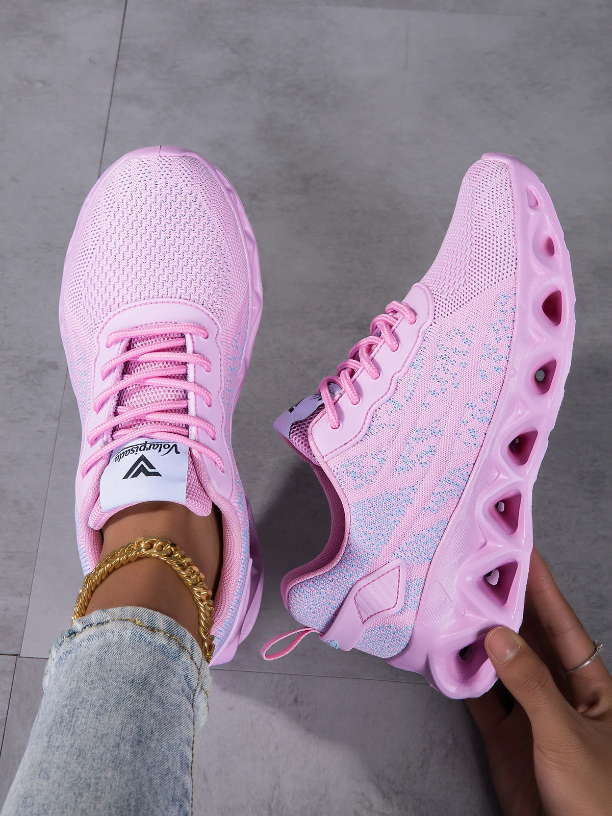 Women Breathable Flying Woven Blade Sneakers Hollow Shock Absorbing/Cushion Athletic Shoes, Lightweight Mesh Non Slip Sneaker