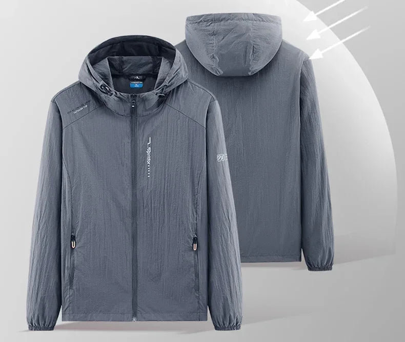 Men's UPF 50+ UV Protection Windbreaker Quick Dry Jacket/Outdoor Sun-Protective Thin Hiking Fishing Cycling Hooded Sport Light