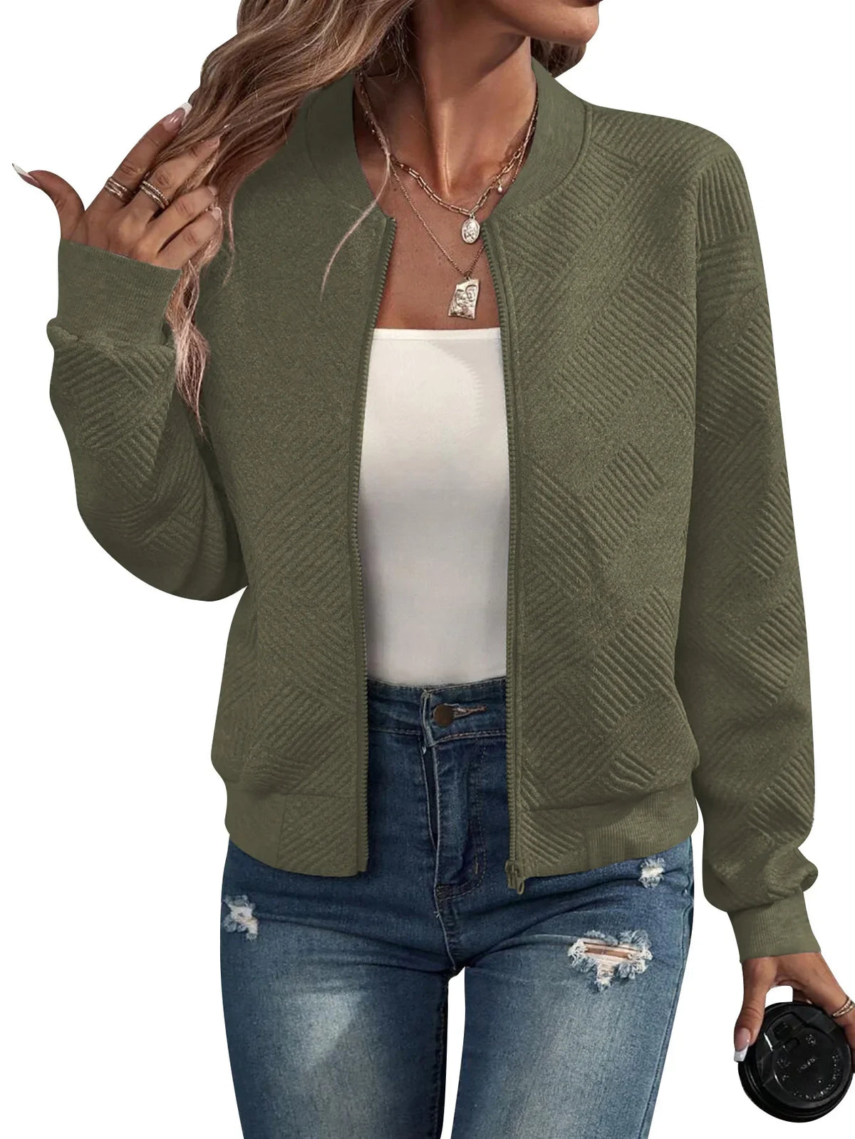Autumn and Winter New Solid Color Zipper Jacket/with Collar Casual Coat for Women