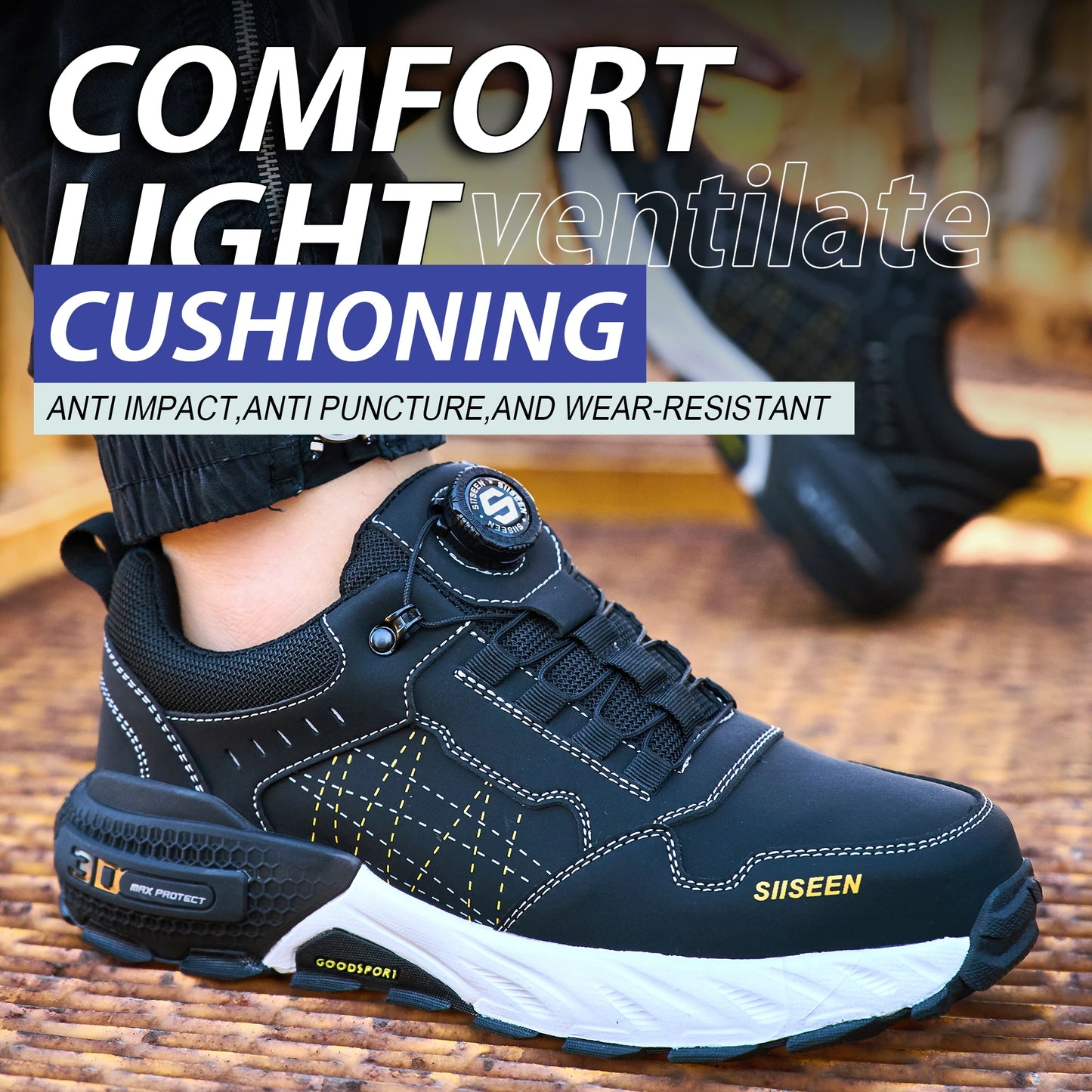 NEW Work Safety Shoes for Men Steel Toe Cap 4.0 KEVLAR Rotating Button/Work Sneakers Anti-smash Puncture-Proof Shoes Work Boots