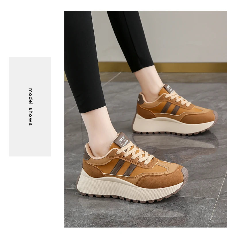 New Summer Autumn Women's Shoes With Thick Sole Casual Board Shoes/Spliced Sports Leather Surface Shoes For Students