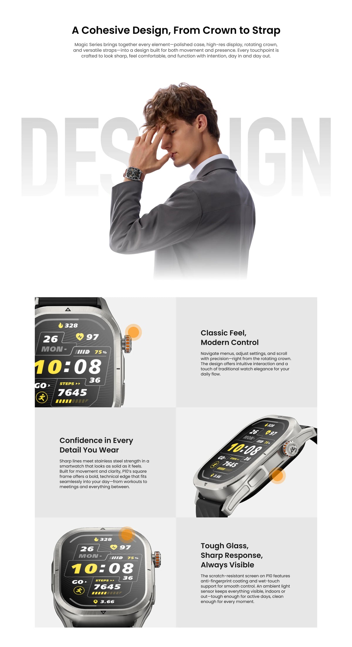 KOSPET MAGIC P10 GPS Smartwatch For Men Anti-Fingerprint AMOLED Screen/Dual-Band GNSS IP69K 5ATM Waterproof 180+ Sport Mode