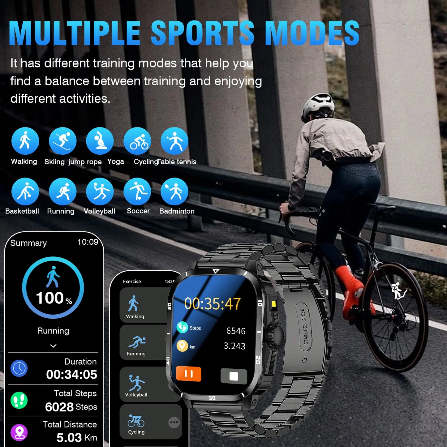 Smart watch full touchscreen sports watch Bluetooth calling/with flashlight unisex compatible with Android and iPhone