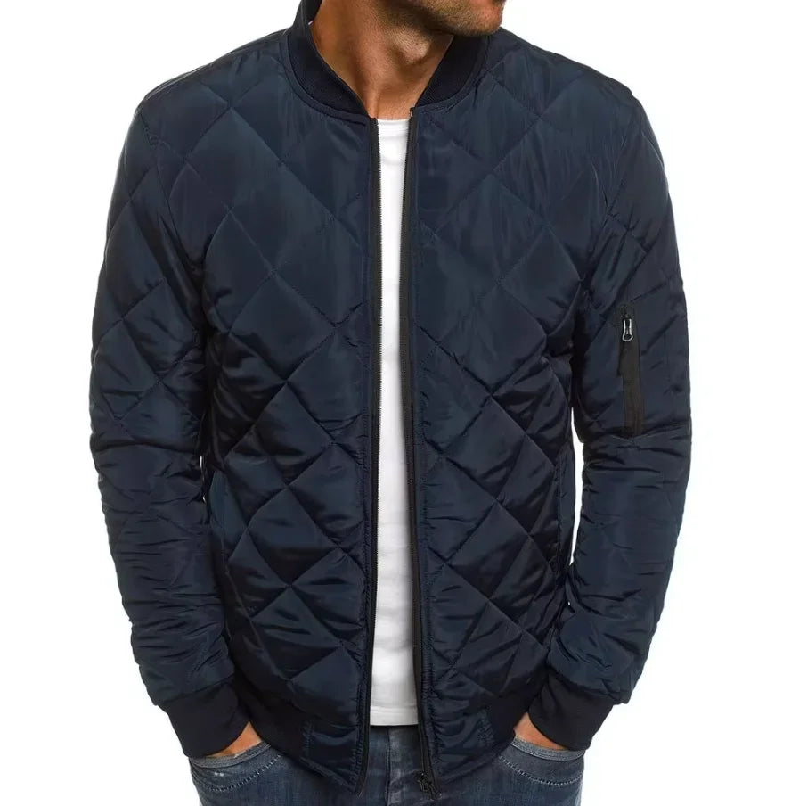 Winter New Jacket Men's Baseball Collar Mesh Pressed/Lightweight  Jacket Vintage Flight Casual Long Sleeve