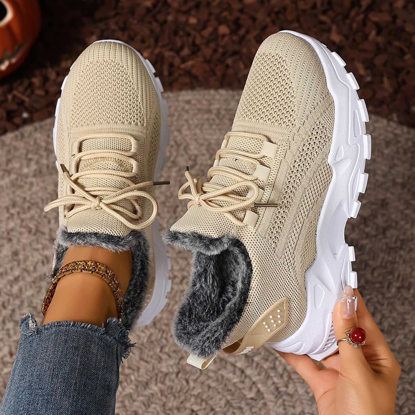 Sneakers Women's Winter Warm Sports Shoes Non Slip Soles/Suitable for Cold Weather Outdoor Walking Sports Shoes Ladies Sneakers