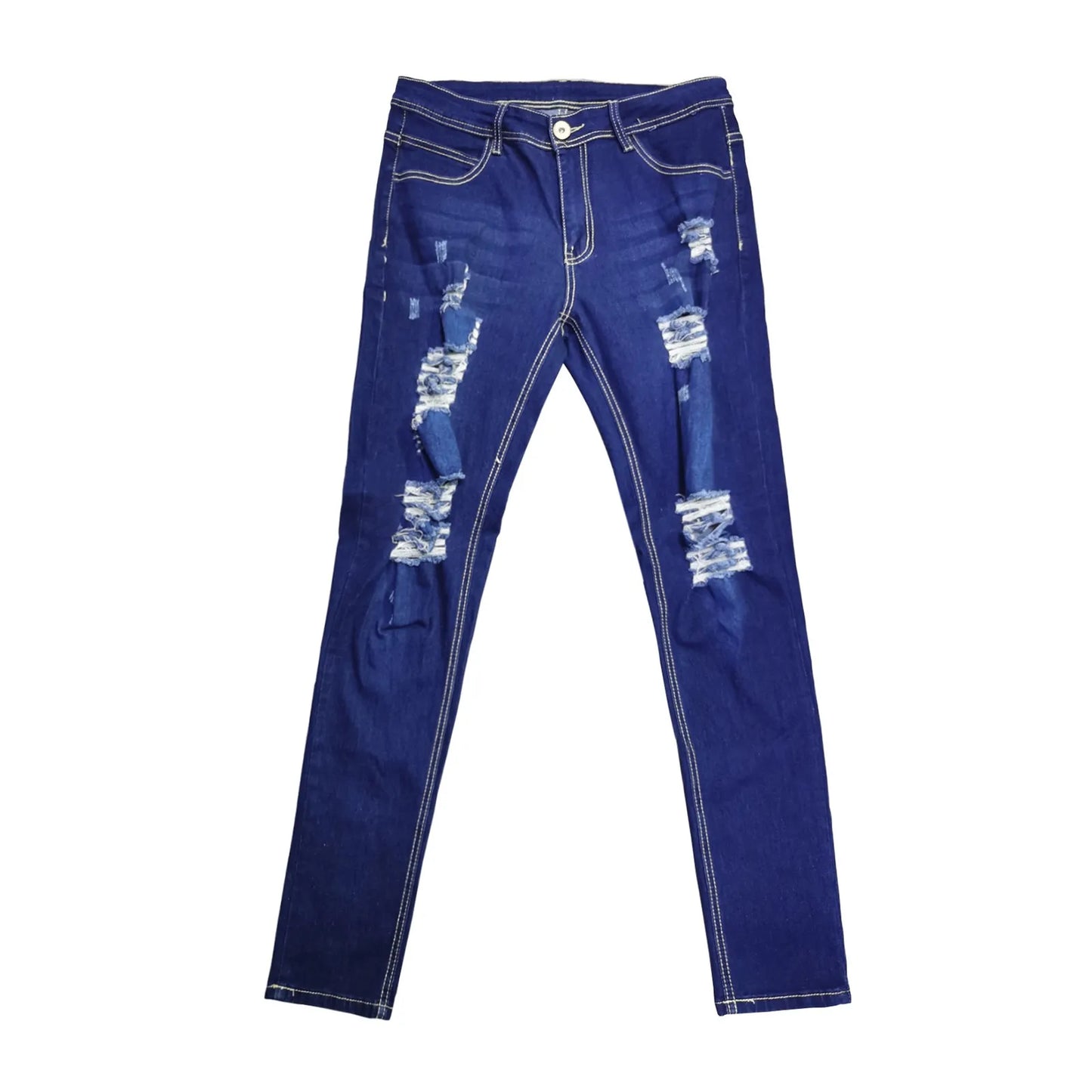 Fashion Streetwear Ripped Jeans Men/High Waist Solid Denim Trouser Mens Casual Slim fit