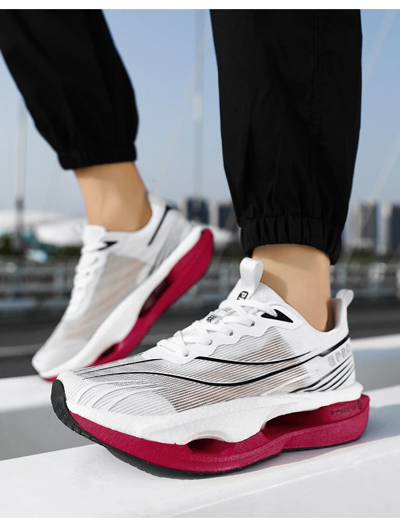 Men Breathable Mesh Comfortable Sports Shoes Fashion Color-Block/Sneakers Carbon Plate Support Light Rebound Running Shoes