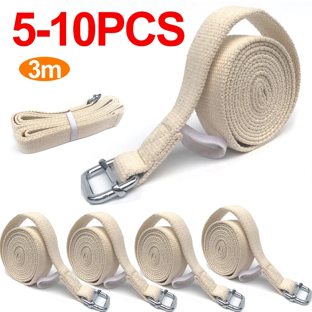 10-5pcs 3m Yoga D-Ring Belt Stretch Strap Figure Waist Yoga/Leg Resistance Fitness Band Gym Rope