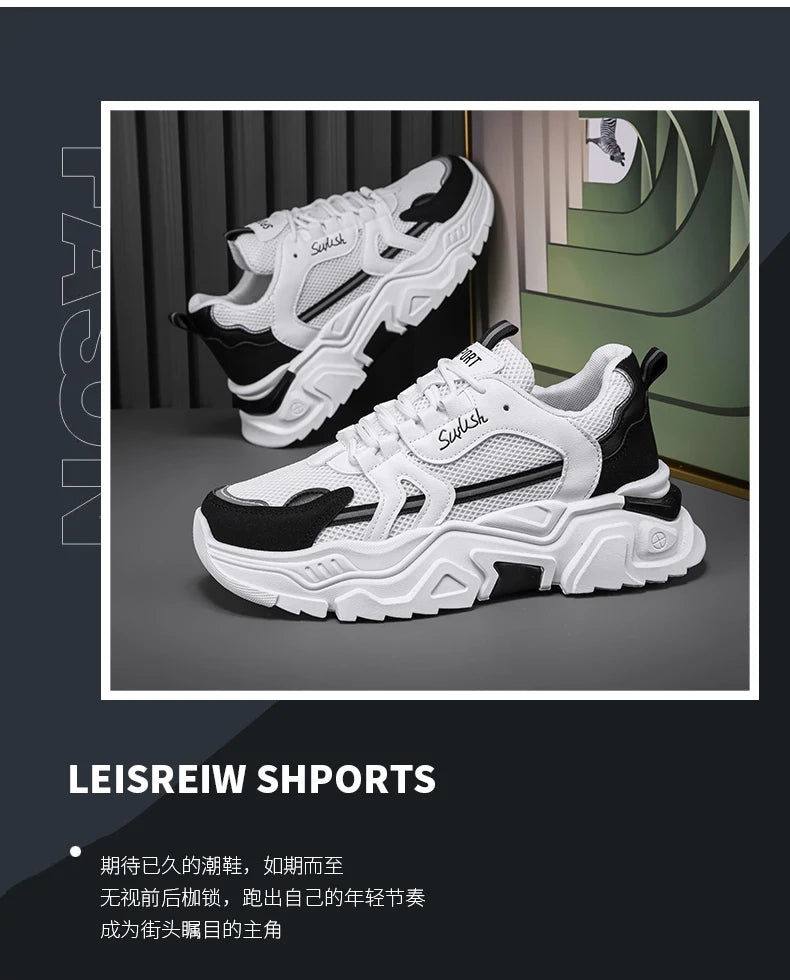 Men's thick soled casual mesh panel shoes summer breathable/soft soled running shoes outdoor fashion sports shoes male sneakers