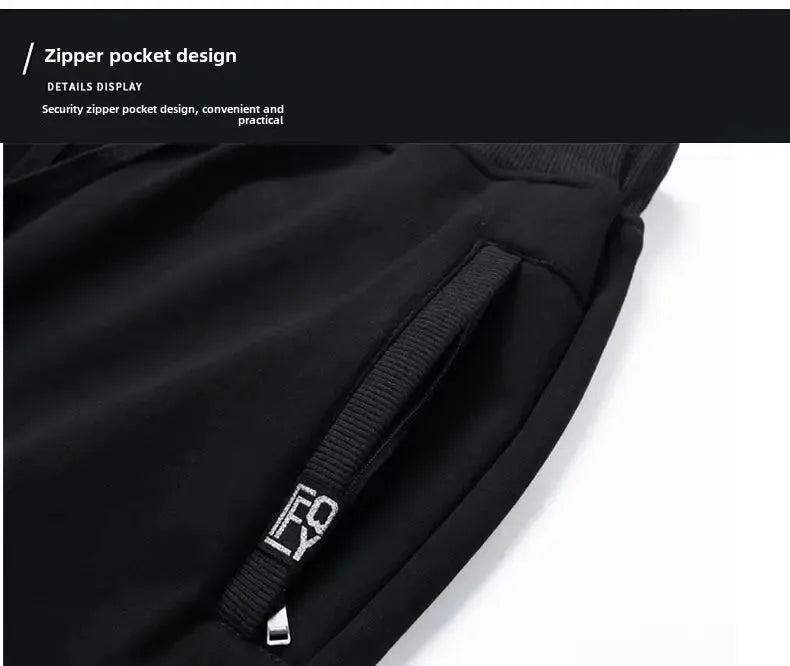 Men's Autumn/Winter Fleece-Lined and Thickened Sweatpants/Versatile Casual Straight-Leg Pants Loose-Fitzip U pocket Solid Color