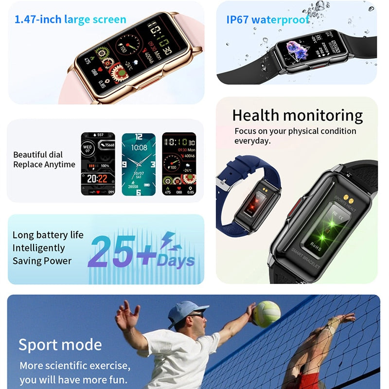 2023 New Sports Smart Watch Women/1.47-inch Full Touch Fitness Tracker IP67 Waterproof