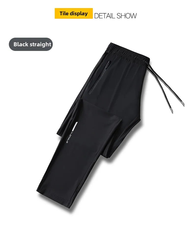 Men's solid color pants summer ice silk elastic quick drying/loose sports pants suitable for casual and business wear M-8XL