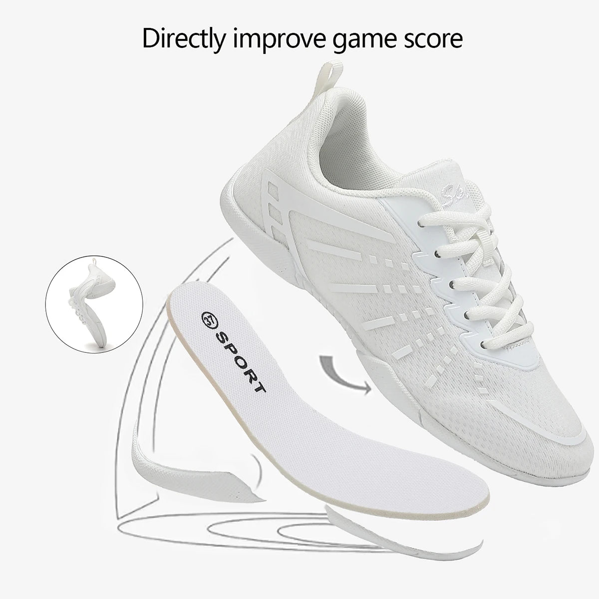 Women White Cheerleading Shoes Breathable Mesh Light Non Slip/Flat Gymnastics Dance Training Competition Sneakers For Girls