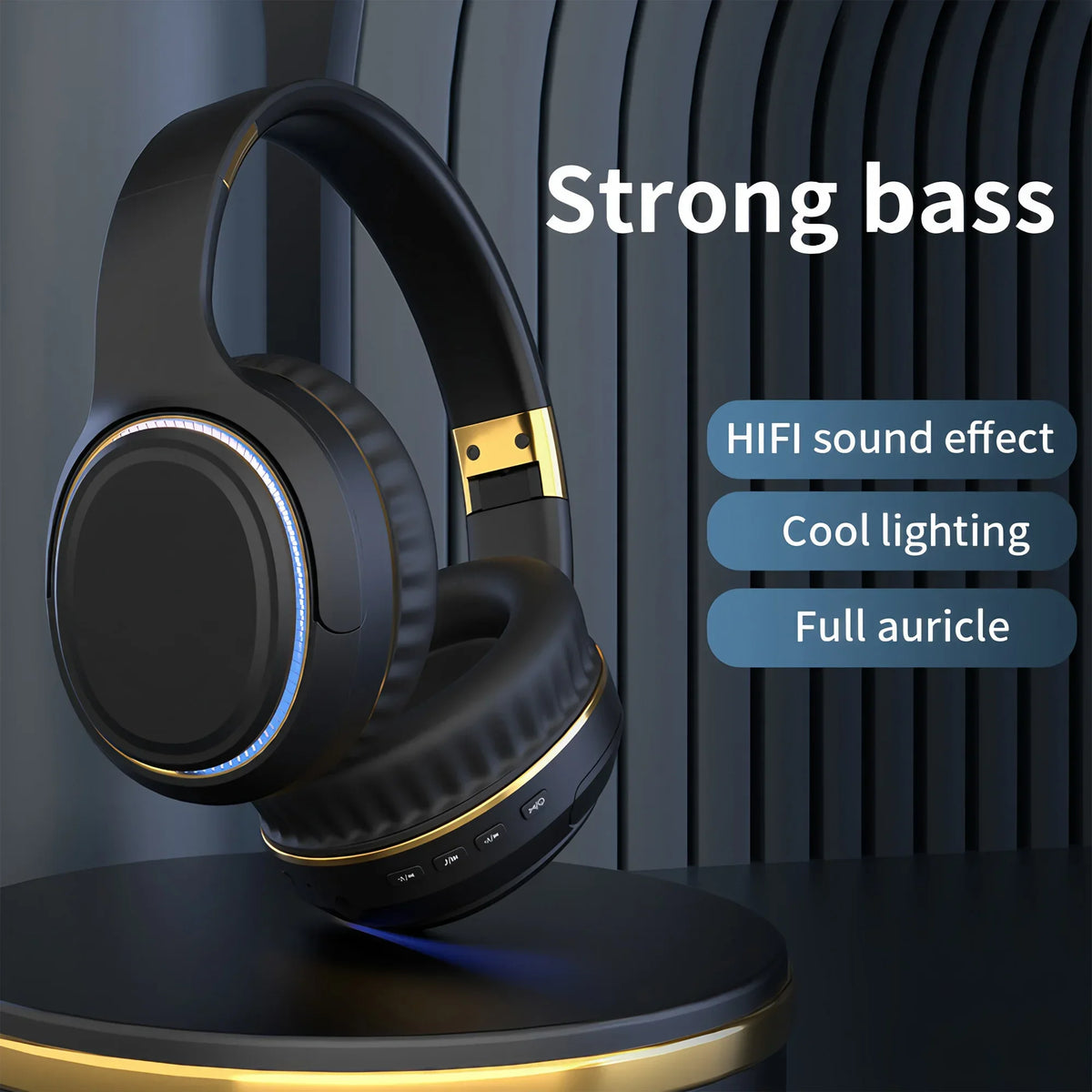 Over-Ear Bluetooth Headphones Wireless Sport Headset with Wired Option/LED Breathing Light, Foldable Choice for Men, Women and Students