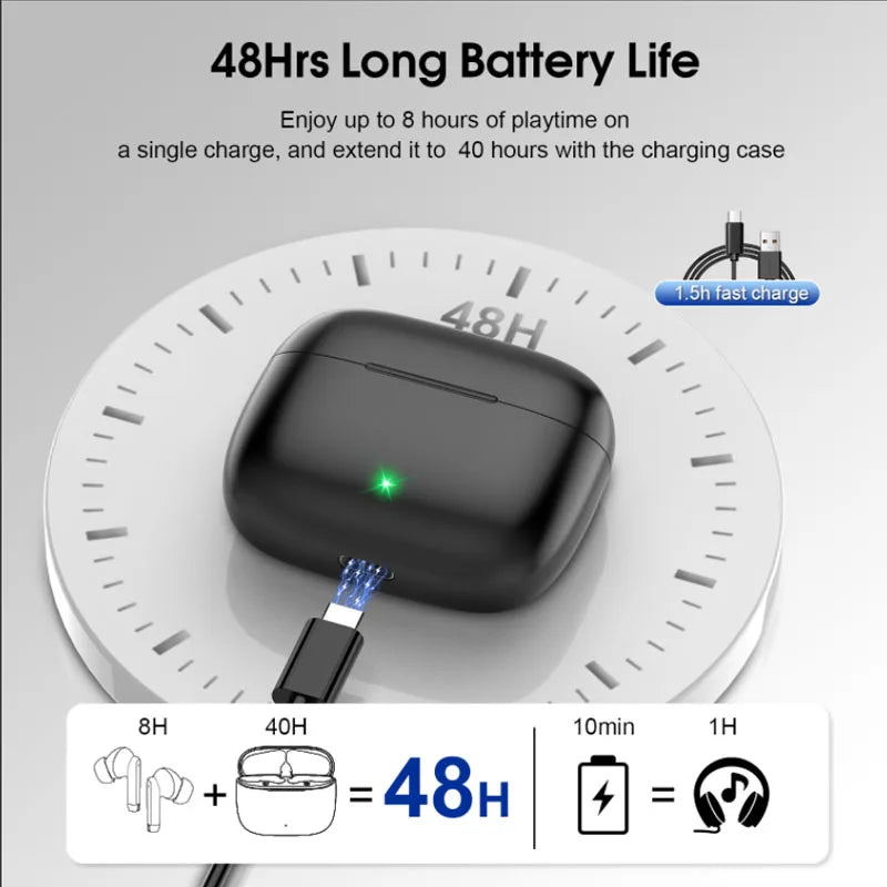 K66 Noise Cancelling Earbuds 90% ANC Reduction 14.2mm/Hi-Res Sound, BT 5.3, IPX7 Waterproof 48H Playtime
