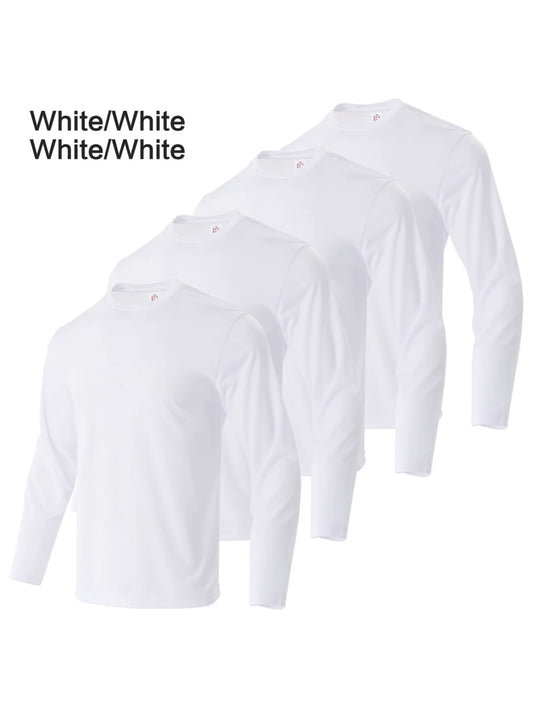 4-piece men's solid color round neck T-shirt quick drying breathable/moisture wicking suitable for fitness and running