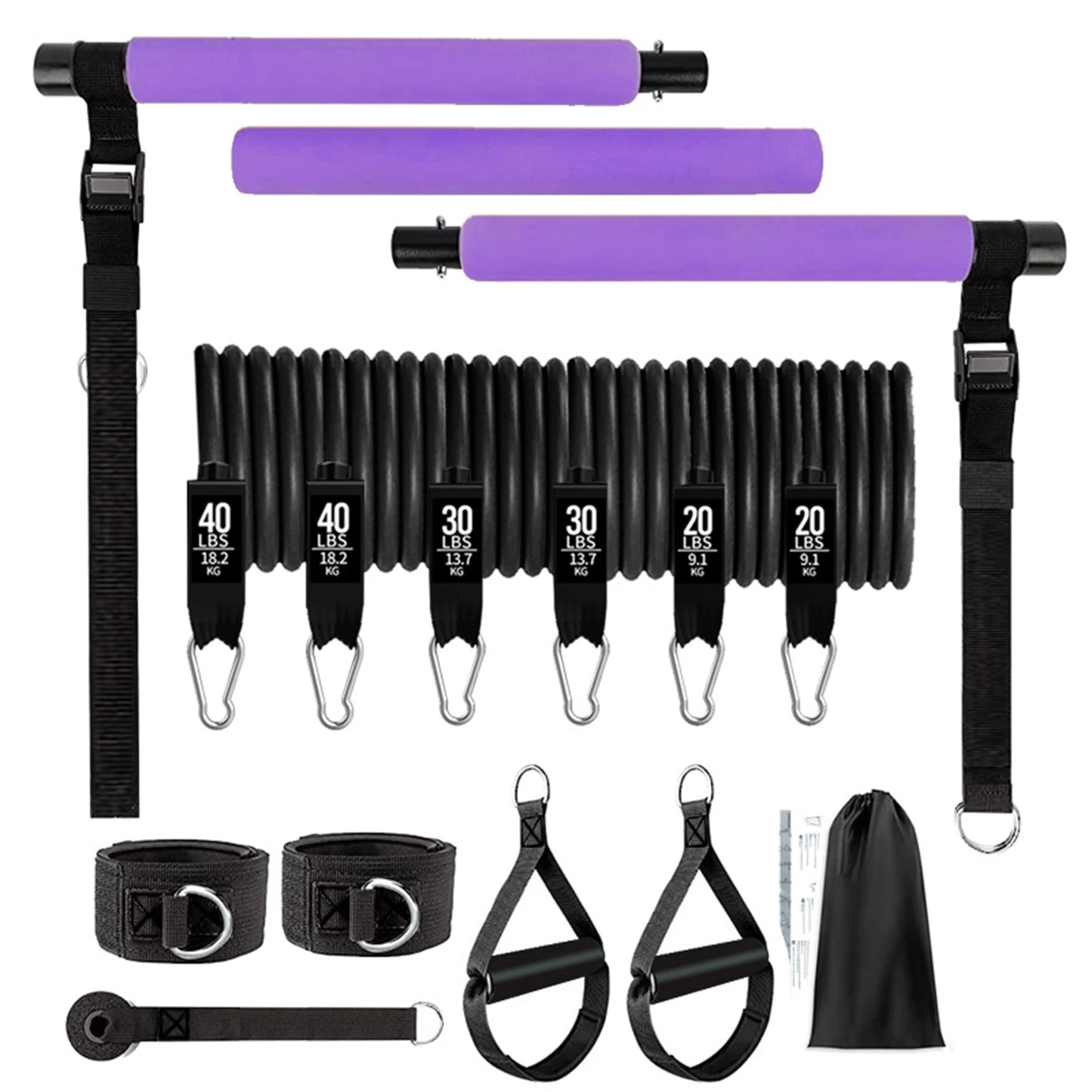 11pcs Portable Pilates Bar Exercise Kit Home Gym Pilates/Resistance Bar Kit for Home Workouts for All Fitness Levels