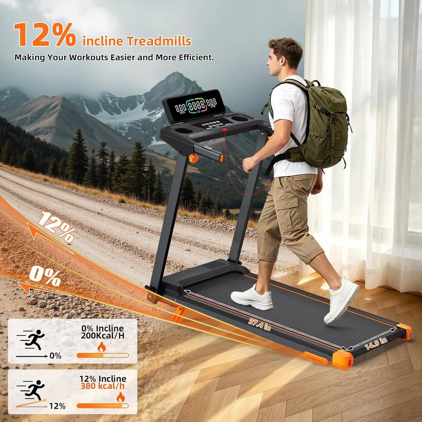 Walking Pad Treadmill, Treadmill with 12% Incline 3-in-1 Foldable Treadmills/for Home,12 HIIT Modes Quiet Treadmill with Incline