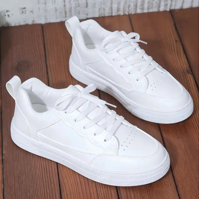 Women's/Men's All White Casual Sneakers Breathable Lace-Up/Platform Shoes Fashion Daily Walking Sneakers for All Seasons