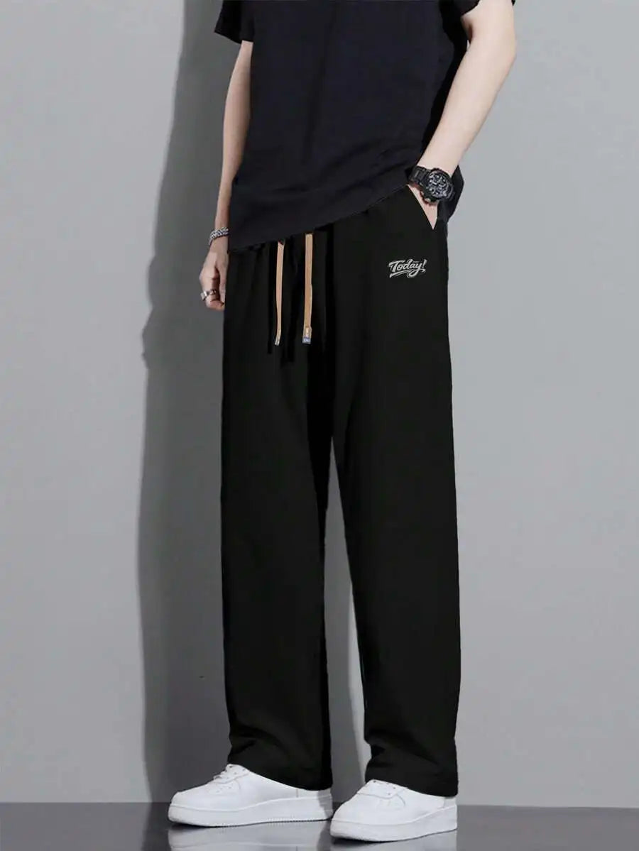 Men's Relaxed Fit Drawstring Waist Slant/Pockets Solid Color Casual Pants