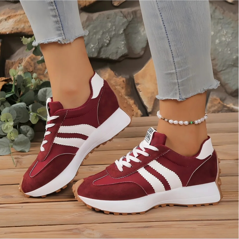 Multi Color Women Retro 3 Stripes Suede Lace Up Sneakers/Low Top Lightweight Breathable Walking Trainers Non Slip Comfortable Shoes