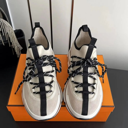 Beige Black Suede Platform Thick Sole/Sneakers for Men