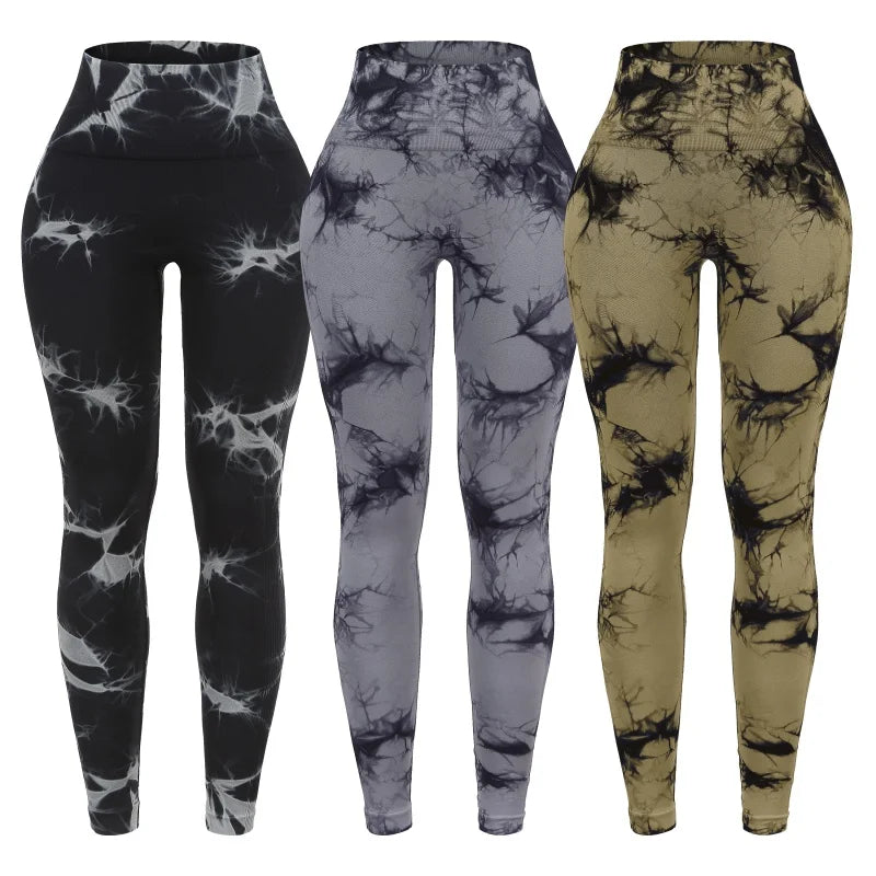 3 Piece Workout Leggings Sets for Women High Waisted Tie Dye Gym Scrunch/Lifting Seamless Yoga Leggings Athletic Pants