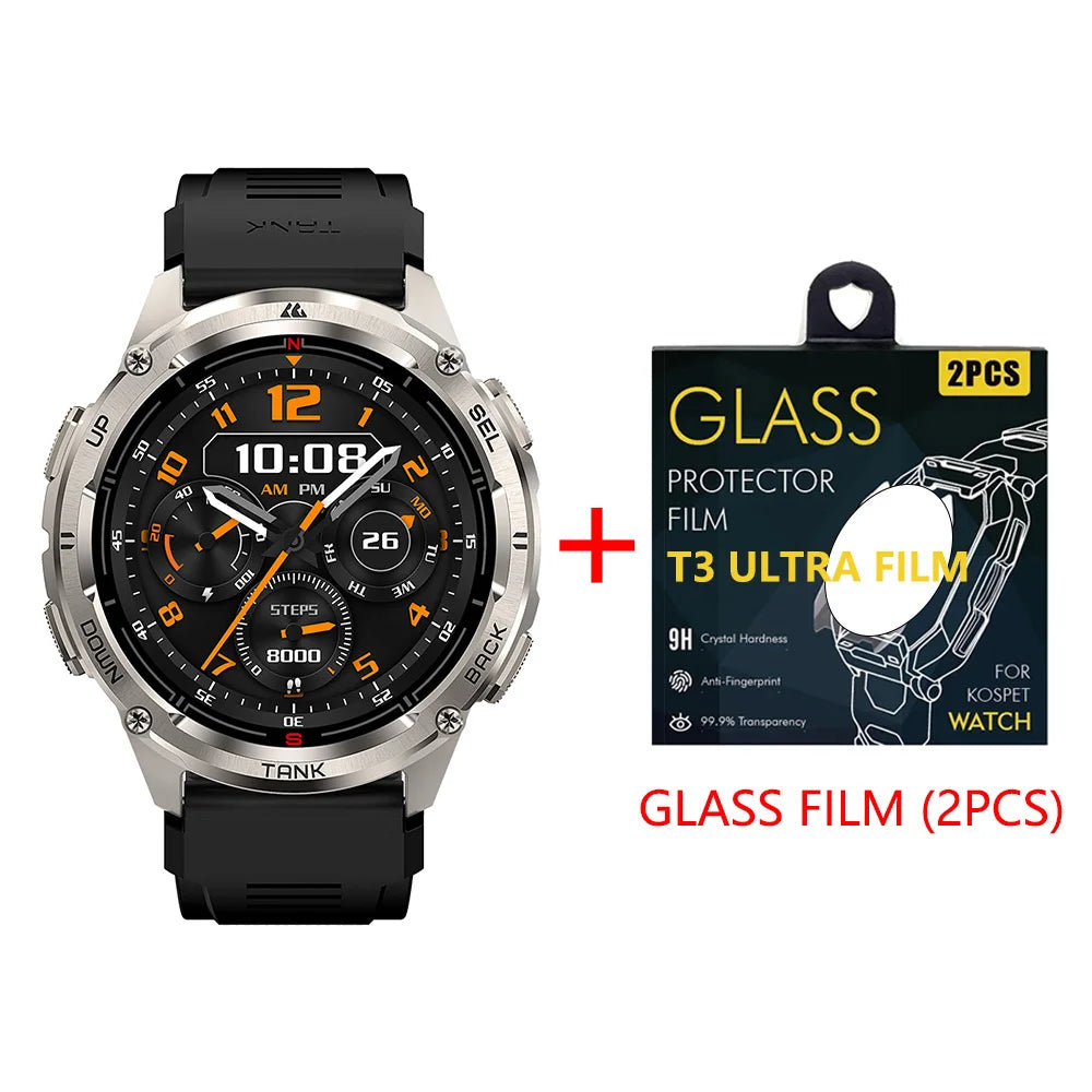 KOSPET TANK T3 Ultra 2 GPS Smart Watch for Men Bluetooth Call/5ATM IP69K Waterproof Men's Watch Stainless Steel Health Monitor