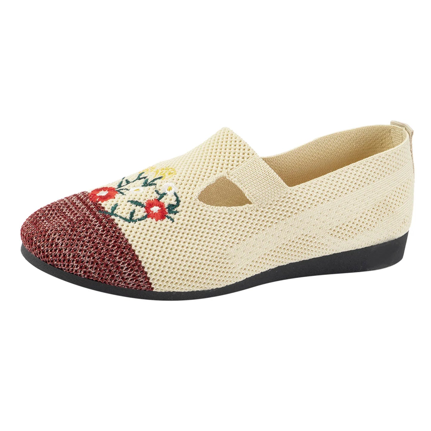 Ladies Mesh Knitted Shoes Fashion/Breathable Flower Embroidery Flat Bottom Casual