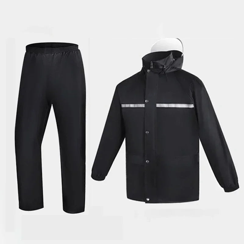 1Set Hooded Coat and Pant Rain Suit for Men Outdoor Waterproof/Rain Gear with Reflective Strip Motorcycle Riding Raincoat