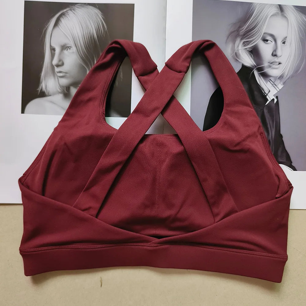 Solid color cross back sports bra quick drying shock-absorbing/Pilates yoga vest running and fitness bra