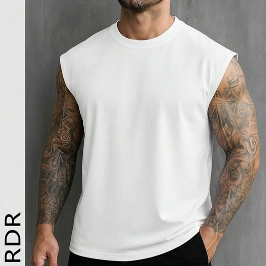 Men's White Sleeveless T-Shirt Tank Top Casual Loose Fit O-Neck/Basic Vest Summer Gym Workout Streetwear Tops