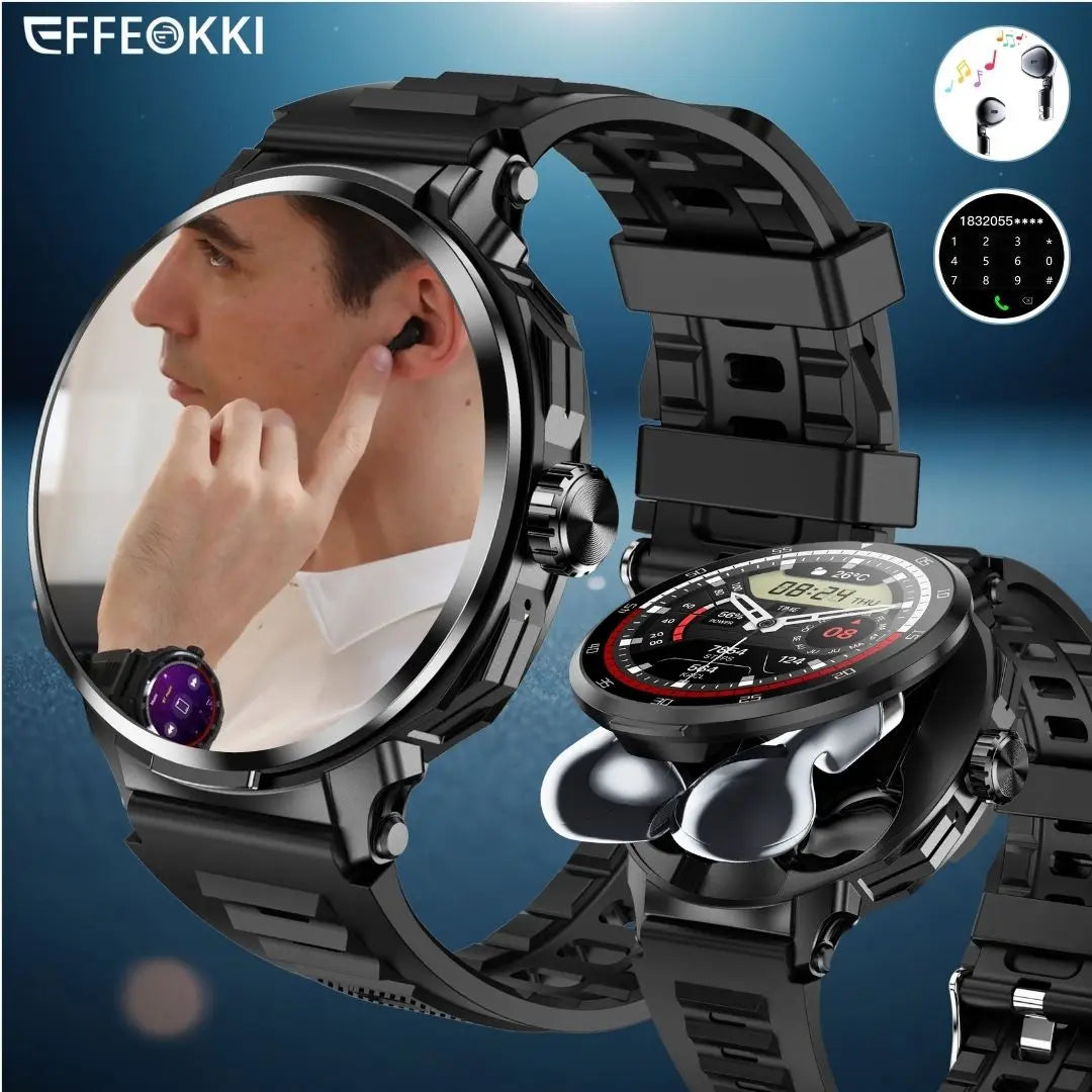 EFFEOKKI Round Smartwatch with Built in Earbuds Fitness Tracker/NFC Wireless Call Compatible with Android iPhone
